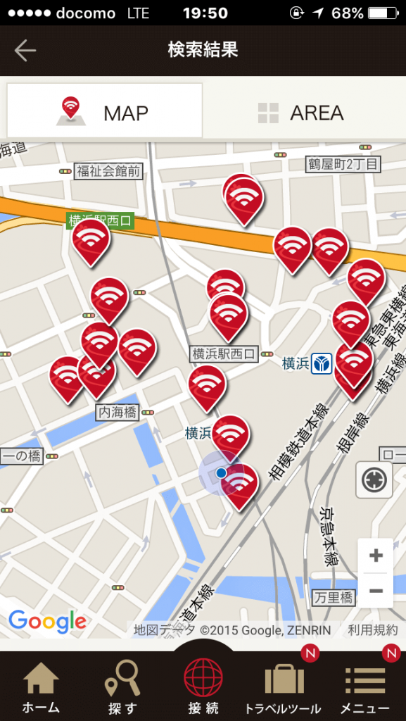 free wifiが使える場所をマップに表示